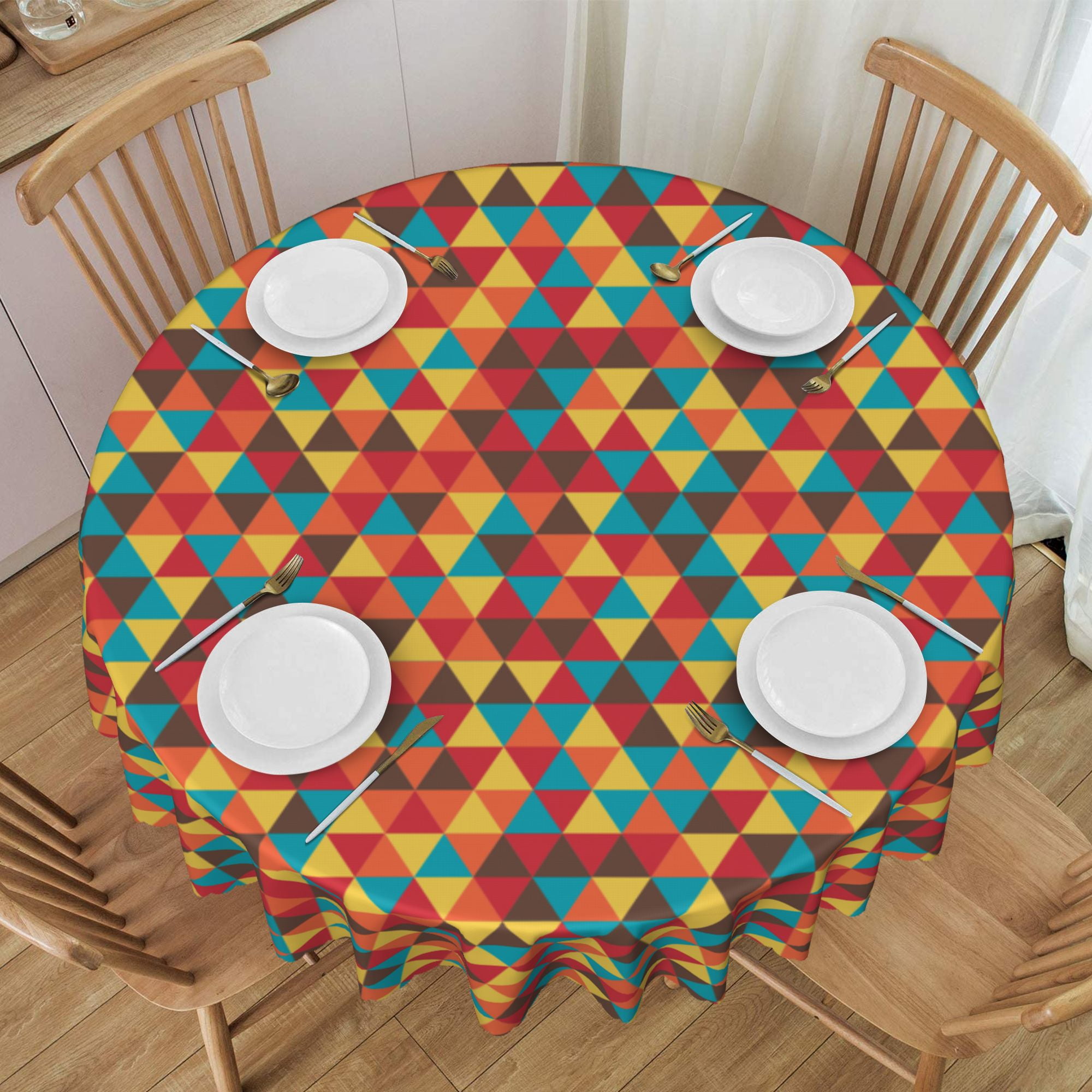 Triangular Tablecloth ZNDUO Retro Triangle Polygon Pattern Round Tablecloth, Anti-fouling and ...