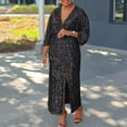 thumbnail image 3 of Sequin Maxi Wrap Dress for Women V-Neck Glitter Clubwear Party Outfits Dresses, 3 of 5