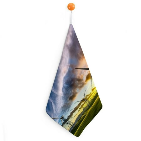 

Autua Wind Turbines Sunset Green Field Reusable Hand Towels - Ultra-Fine Fiber Kitchen Towels (Pack of 1 11.8x11.8in) 2pcs