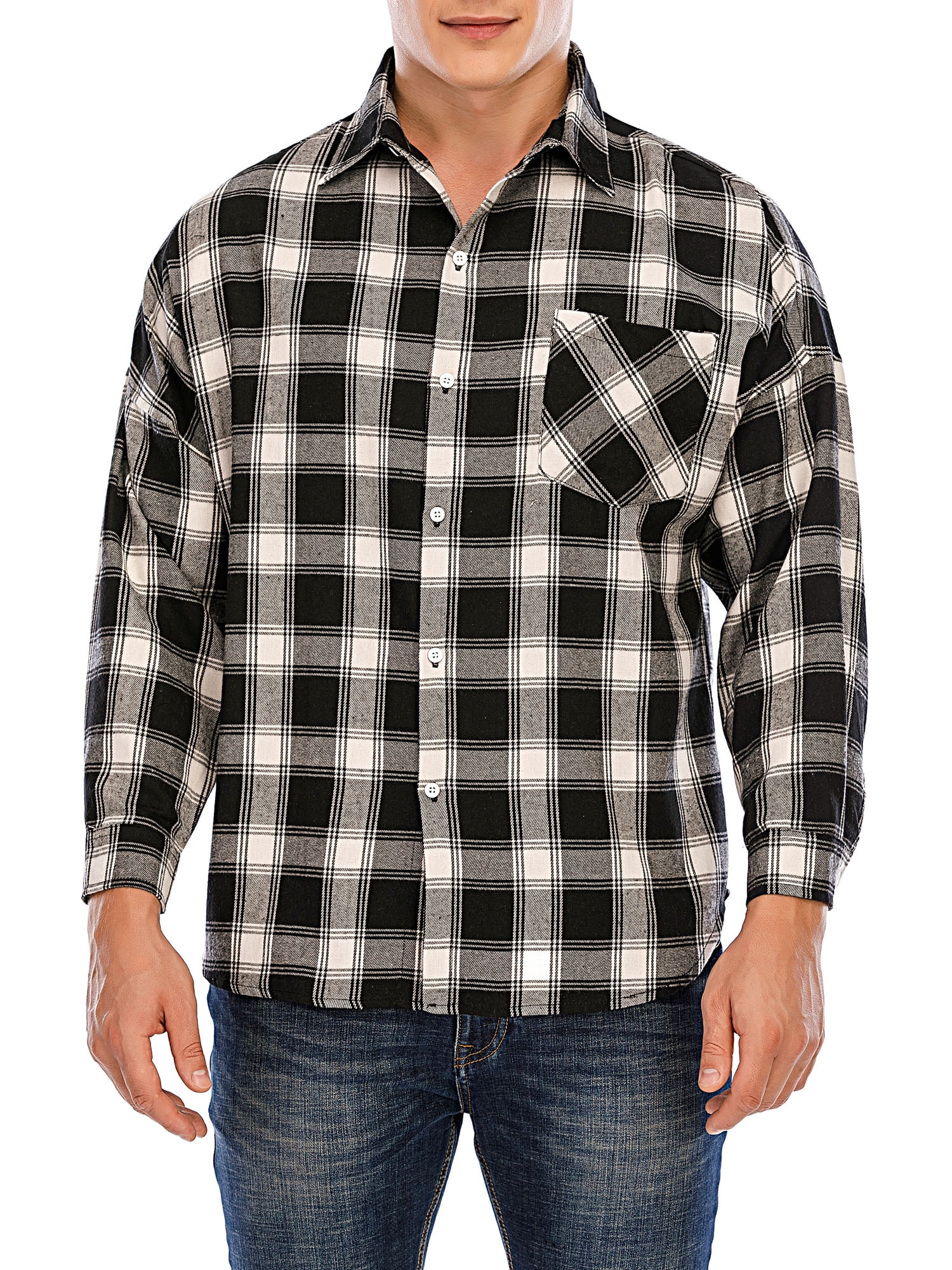 mens red black and white plaid shirt