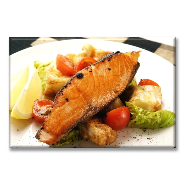 Cuadro Canva Listo Para Colgar Tipo Galería Salmon Con Ensalada 60X90 cm