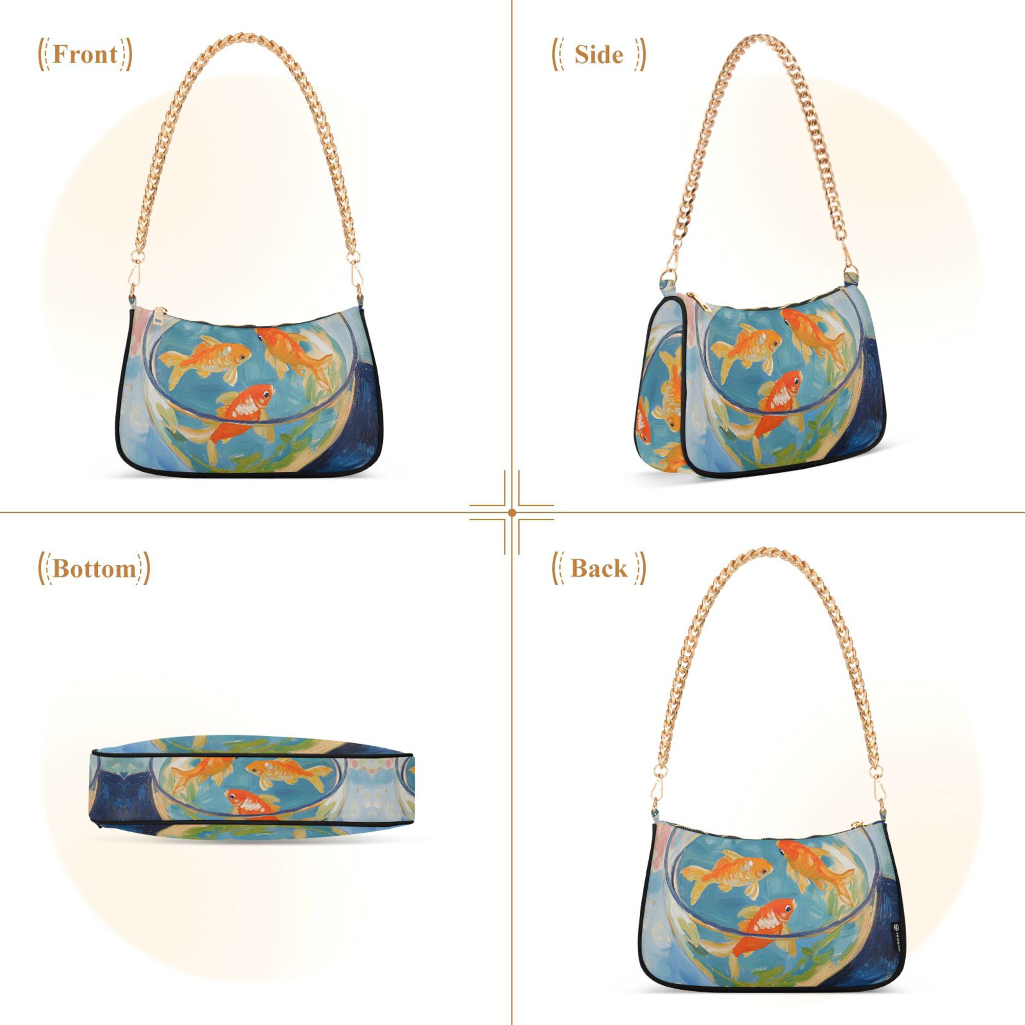 FORMRS Womens Shoulder Bag with Chain Strap Clutch Purse Cute Tote Handbag, Art Goldfish