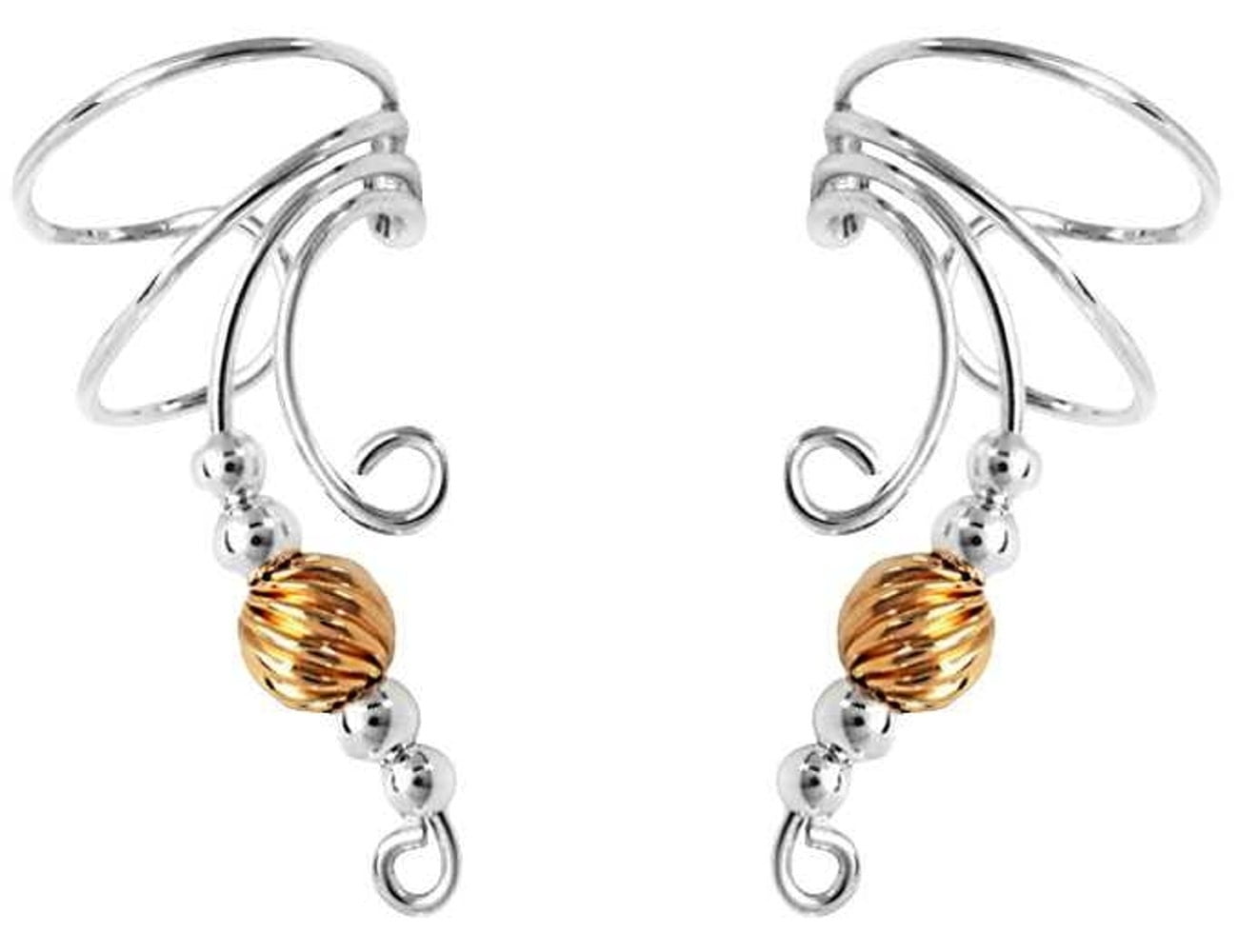 Sterling Silver Left And Right Long Curly Q Gold Filled Twist Bead Ear
