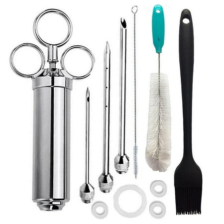 

QINGYU Stainless Steel Meat Injector Syringe With 3 Marinade Injector Needles For Bbq Grill Smoker 2-oz Large Capacity