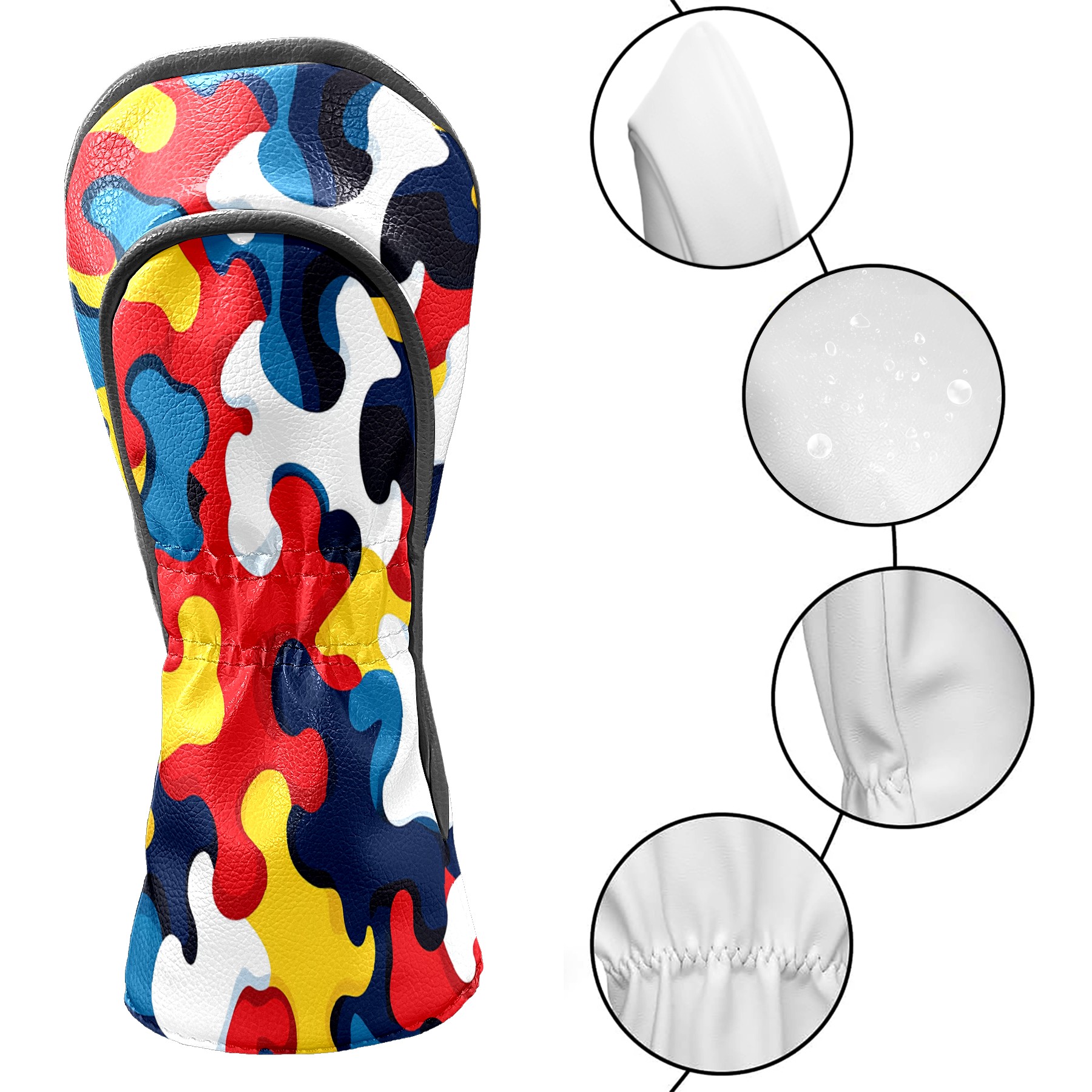 Golf Club Covers PU Leather Waterproof Head Covers for Fairway Woods Hybrids Color Puzzle