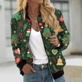 thumbnail image 1 of Chaqueta informal de manga larga sin capucha y con capucha para mujer, moderna, con estampado navideño, con cremallera y bolsillo, de poliéster., 1 of 5