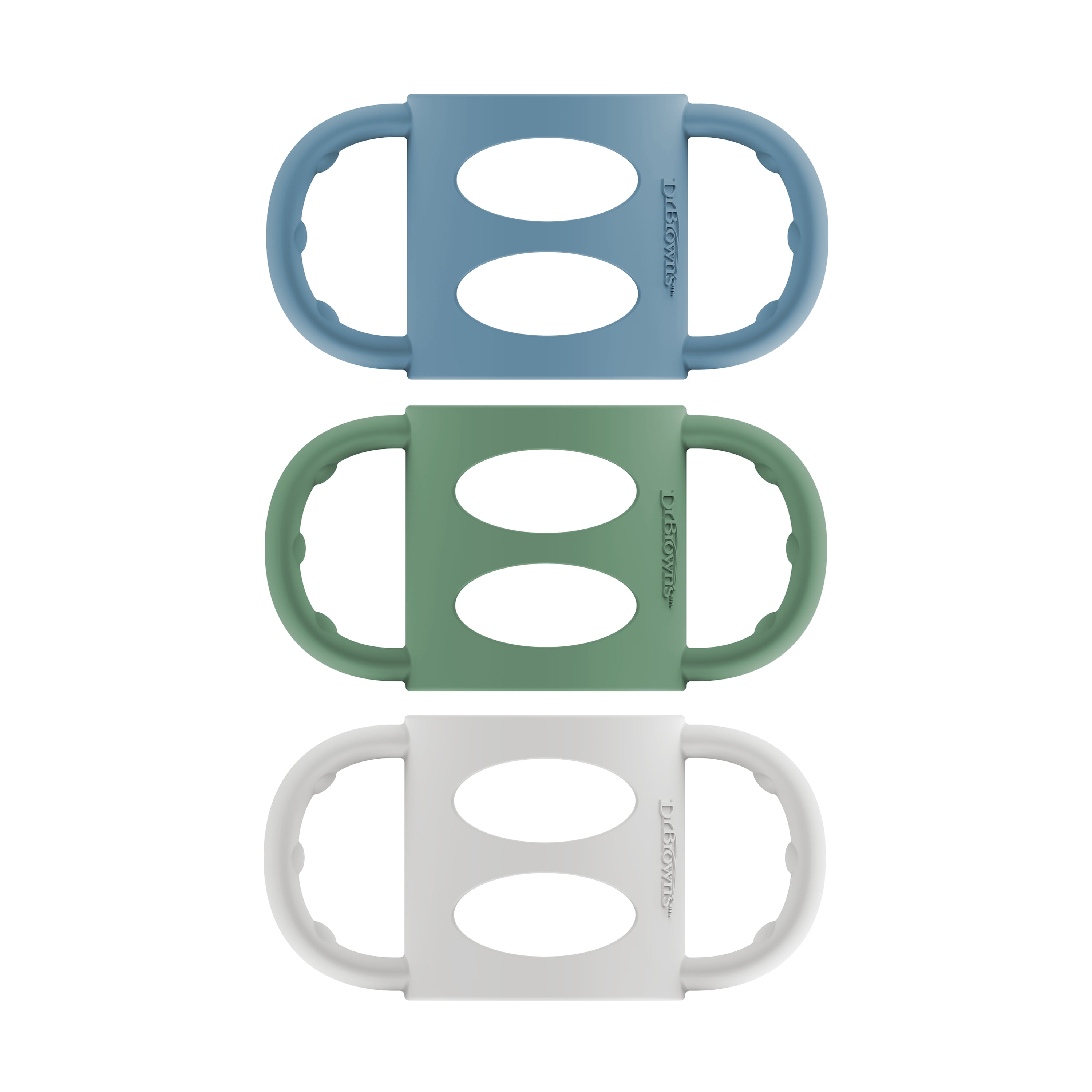 Dr. Brown's Milestones 100% Silicone Baby Bottle Handles, Narrow, 4m+, Light Blue/Green/Gray, 3 Pack