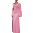 thumbnail image 3 of Vestido de Punto Acanalado para Mujer, Acampanada, Ajustado, Holgado e Informal. Rosa L, 3 of 9
