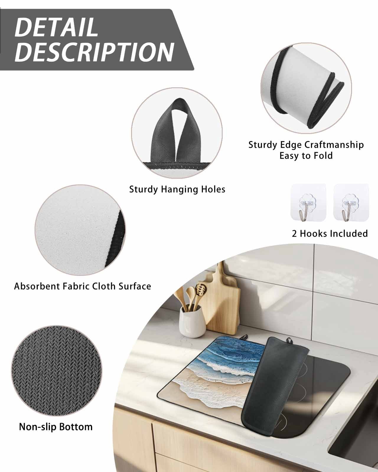 Stove Top Covers for Electric Stove, Blue Beach Coastal Glass Stovetop Cover Protector, Nautical Seaside Ocean Beige Induction Cooktop Protector Oven Mat for Kitchen Countertop 24"x21"