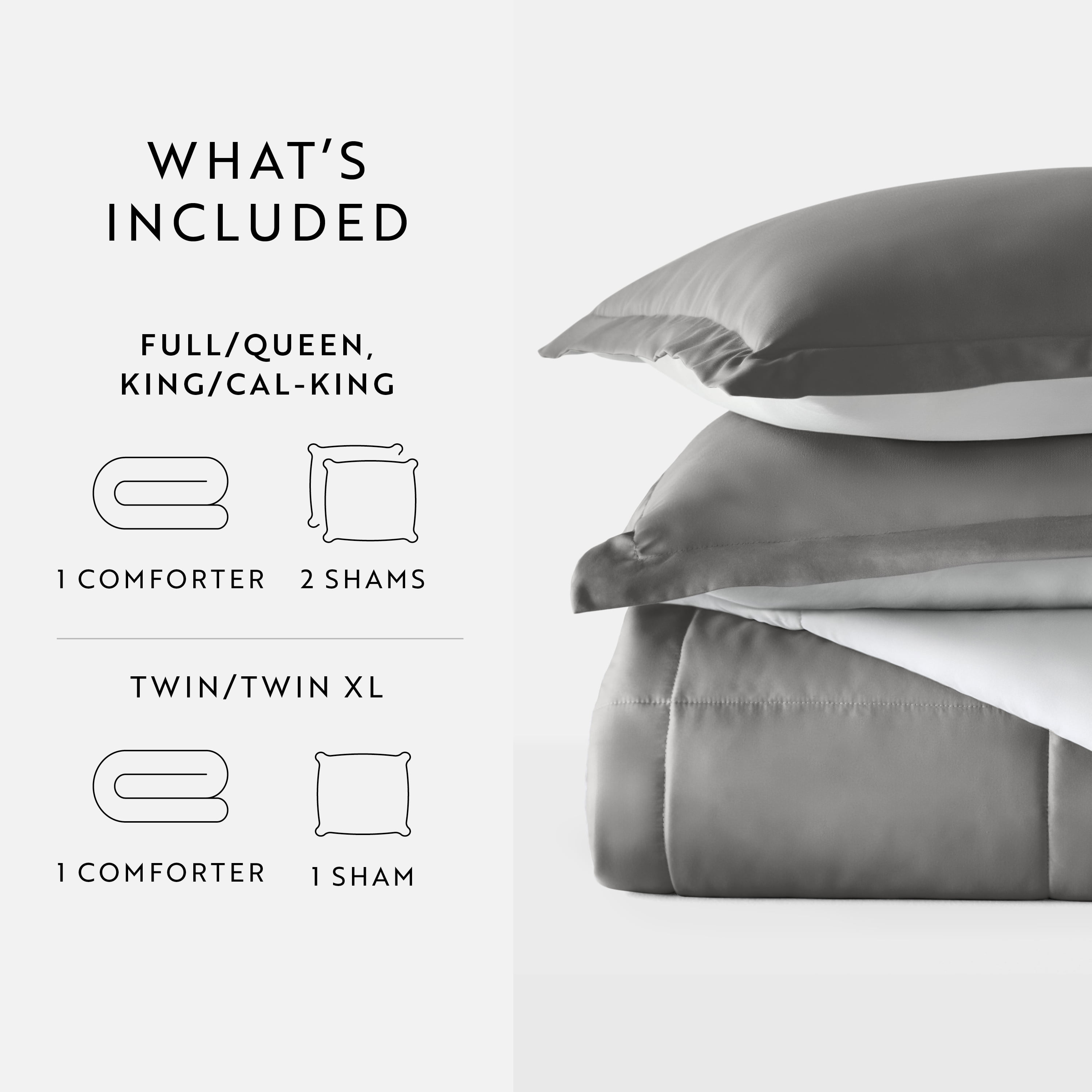 Noble Linens Soft 3-Piece Gray & Silver Reversible All Season Lightweight Down Alternative Comforter Set, Full/Queen