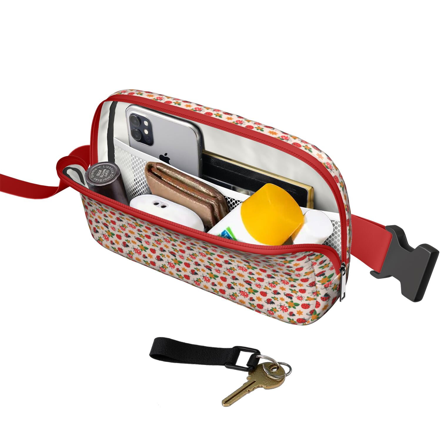 Garden Ladybird Fanny Pack – Cute Cartoon Red Ladybug Waist Bag for Women with Nature Insect Print and Polka Dot Style