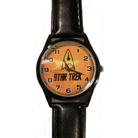 Star Trek Original Series Command Logo Genuine Black Leather Band Wrist Watch
