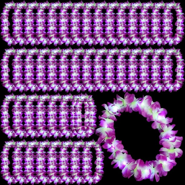 Collar LED hawaiano Sherr con forma de leis, 48 unidades, color morado, 100 cm