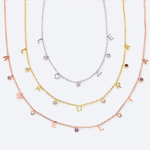 Personalized Planet Women's Dainty Name with Birthstones Choker Necklace