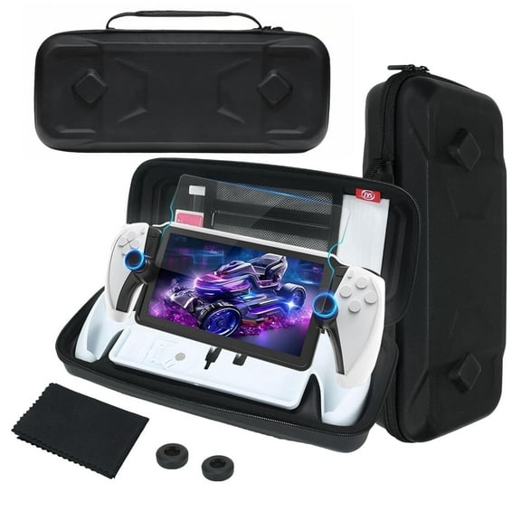 6 in 1Bundle Accessories Kits for PS5 Portal Remote Player, Playstation Portal Carrying Case ,Included Hard PC Skin Cover,Tempered Glass Screen Protector & 2 Thumb Grips
