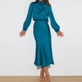 thumbnail image 6 of IDOPIP Women's Elegant Long Sleeve Satin Dress Mock Neck Elastic Waist Cocktail Party Maxi Dress, 6 of 8