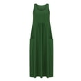 thumbnail image 4 of Wyobmus Linen Dresses for Women Summer Sleeveless V Neck Ruched Tank Dress Solid Casual Baggy Flowy Maxi Dresses With Pockets Olive Green, 4 of 6