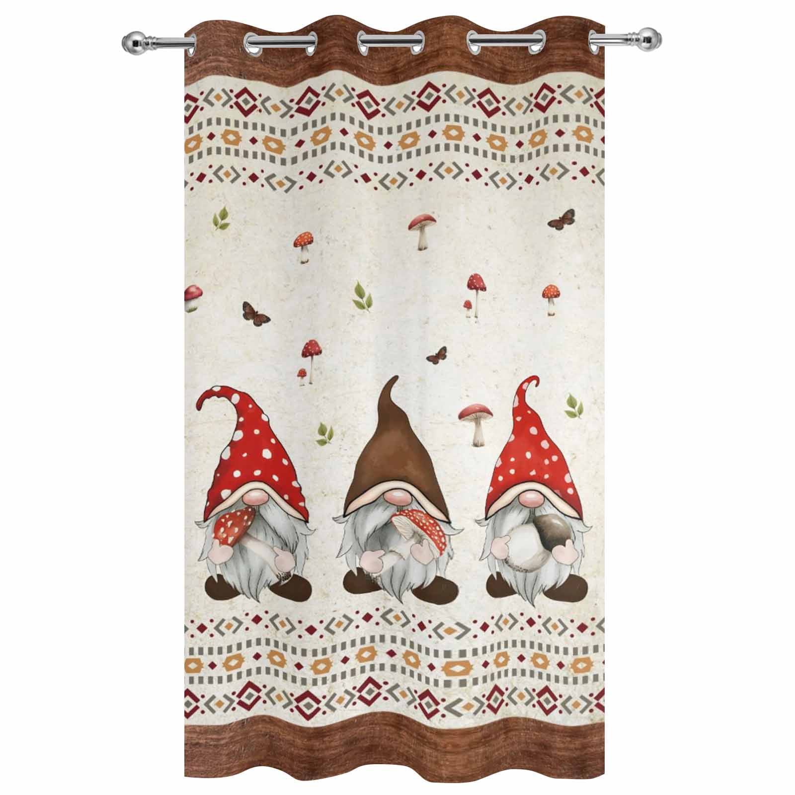 Outdoor Curtains for Patio Waterproof, Boho Gnomes Windproof Pravicy Outside Porch Blackout Curtain, Farmhouse Vintage Geometric Mushroom Brown Sun Blocking Grommets Curtains for Cabana 54"x108"