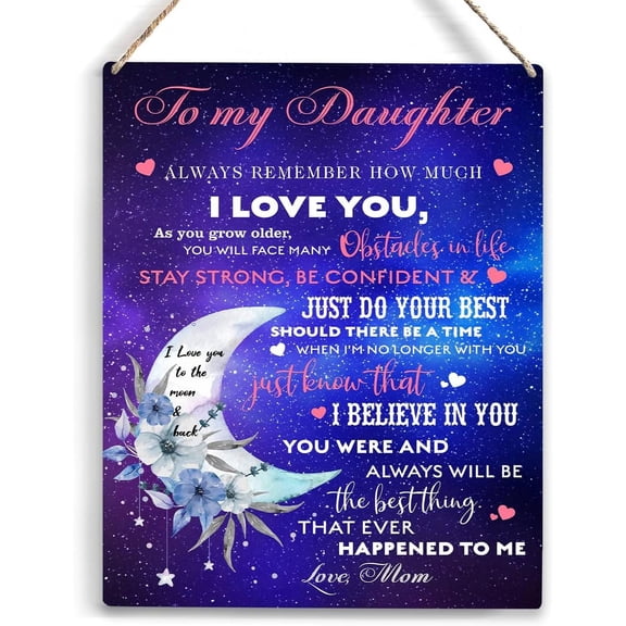 Daughter Gift from Mom Always Remember How Much I Love You Wooden Hanging Sign Daughter Gifts Christmas Thanksgiving Day Birthday Gifts for Daughter Living Room Bedroom Decorations 8x10 Inch