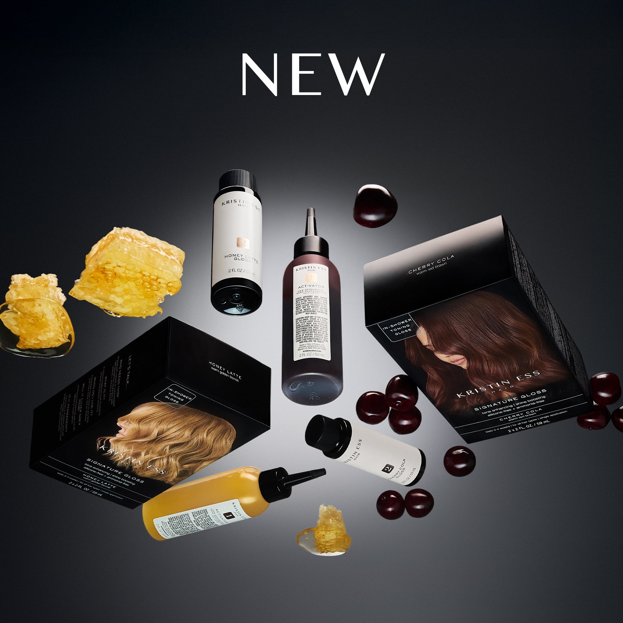 Kristin Ess Hair Gloss in Cherry Cola, Warm Red Brown - 4 Week Semi Permanent Hair Color for Women - Shine - Hair Dye Glaze