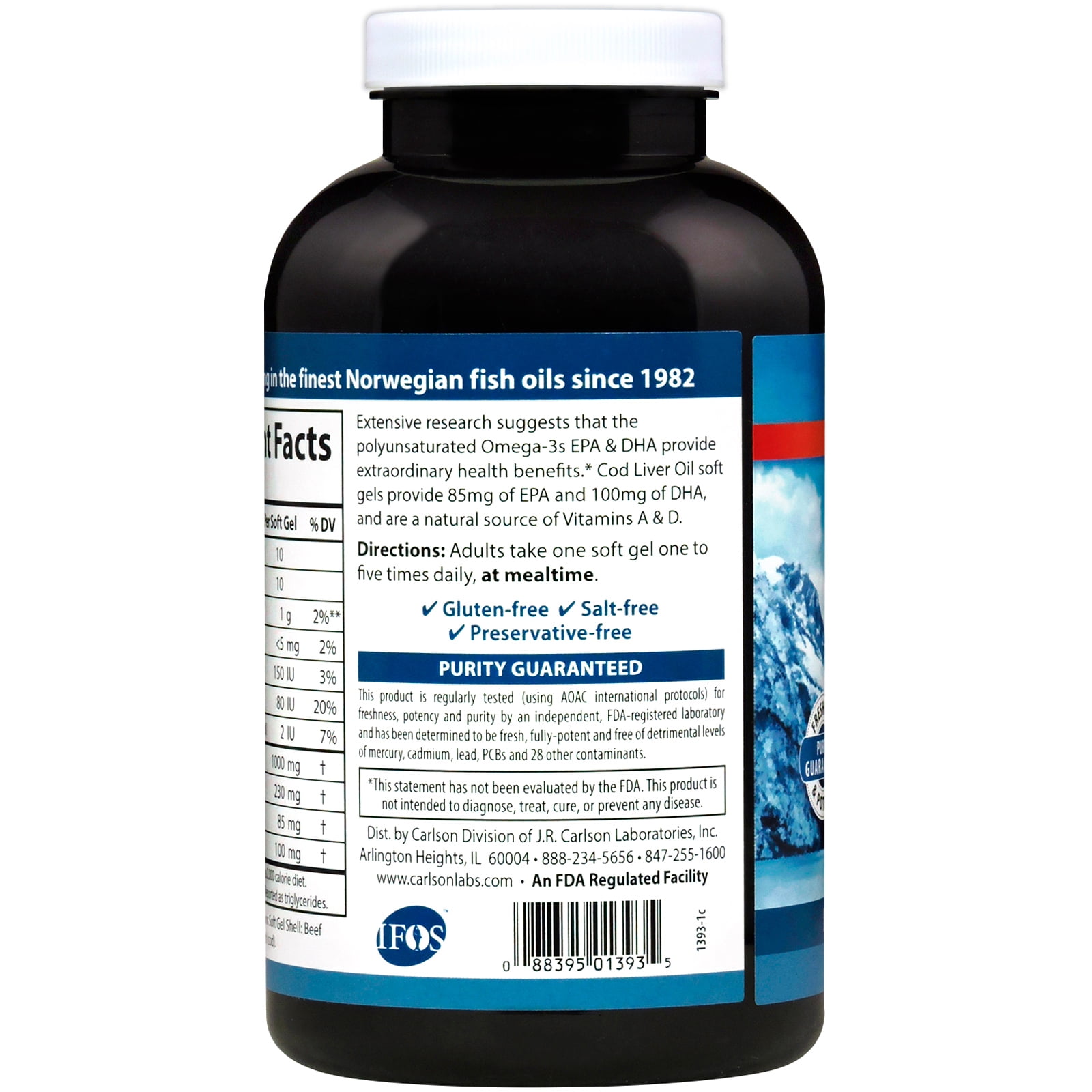Carlson Cod Liver Oil with Low Vitamin A  - 300 Softgels