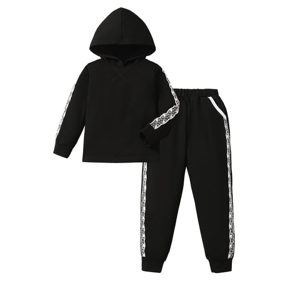 3T Baby Girls Clothes 4T Girls Fall Winter Pant Set Toddler Girls Long Sleeve Solid Color Hooded Top Pants 2PCS Outfits Set Black