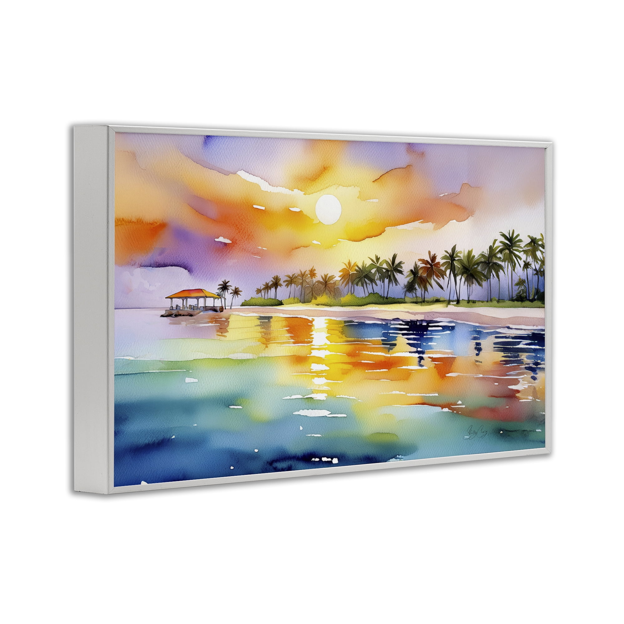 Stupell Industries Caribbean Calm Sunset White Framed Giclee Art, design by Shelly Craig