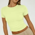 thumbnail image 7 of LISTHA Summer Crop Tops for Women Short Sleeve Workout Summer Crew Neck Cropped T Shirts Basic Y2k Tight Tees Fluorescence Yellow XL, 7 of 7