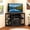Black, variant on Uforic Modern Corner TV Stand with Adjustable Layer Board, Double Door Mesh Cabinet & 96-Hole Metal Handle, with 2 Outlets 2 USB Ports Power Socket,Brown