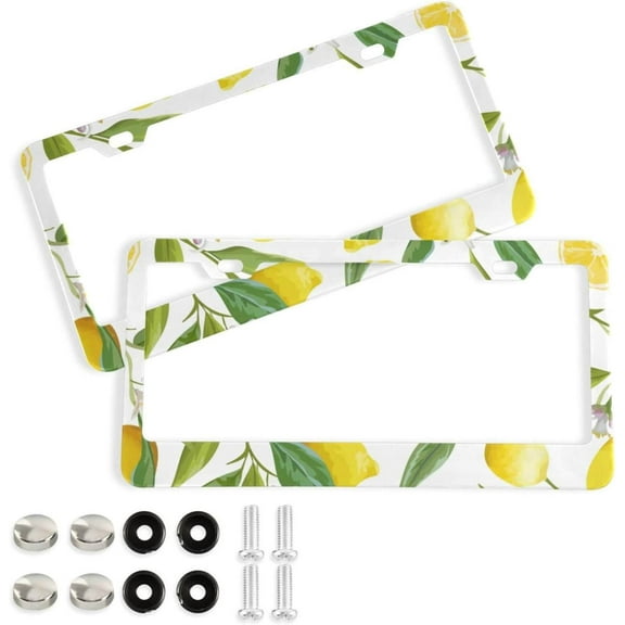 Coolnut Lemon License Plate Frames 2 Pack, Waterproof Aluminum Alloy Car Tag Holder 2 Holes License Plate Covers with Screw Caps Auto Accessories