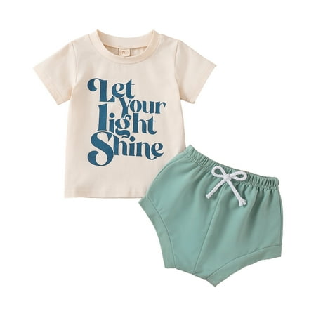 

ZRBYWB Girl Boy Clothes Short Sleeve Letter Print T Shirt Tops Short Pants Outfits Baby Clothes