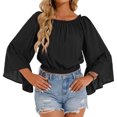 thumbnail image 2 of Blusa Con Hombros Descubiertos Sudadera sin espalda de gasa Tops casuales de manga larga Traje diario (Negro S) Cgtredaw Para estrenar, 2 of 5