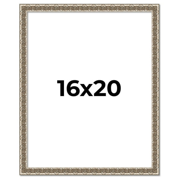 16x20 Frame Silver Versailles Ornate Solid Wood Picture Frame | 1 Inch Moulding Width | Interior
