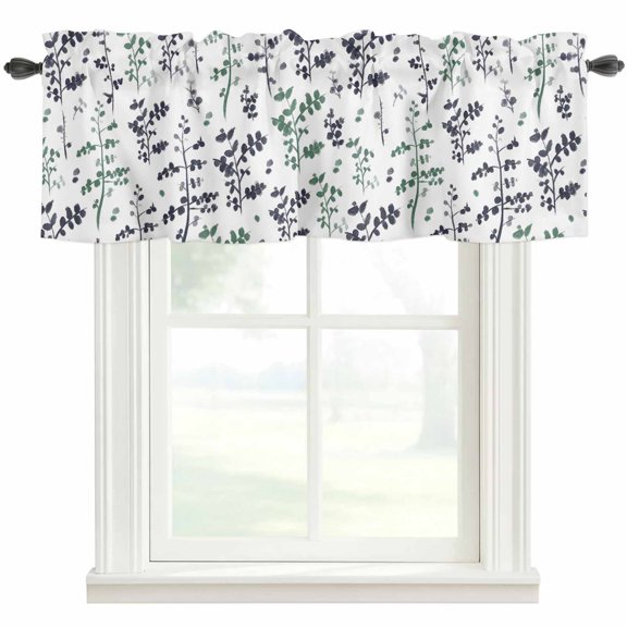 Green Grey Botanical Farmhouse Short Window Curtain Valances, Watercolor Spring Floral Summer Leaf Rod Pocket Kitchen Valances for Living Room Bedroom Bathroom Cafe 42" x 18"