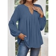 thumbnail image 4 of Sidefeel Tunic Tops for Women Loose V Neck Top Shirts Long Sleeve Pleated Blouse Shirts Basic Chiffon Shirt Blue XL US16-18, 4 of 10
