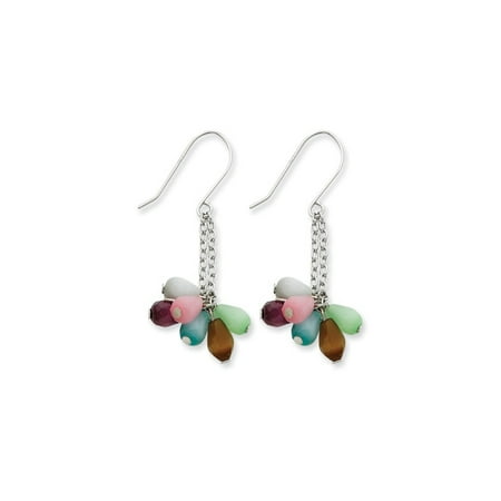 Multi Stone Dangle - Sterling Silver Multi-color Stone Dangle Earrings