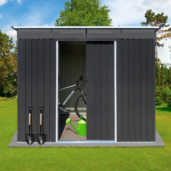 6x8ft Heavy-Duty Metal Outdoor Storage Shed - Acrylic-Coated Galvanized Steel Frame with Lockable Sliding Door & Apex Roof, Black