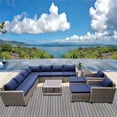 thumbnail image 5 of 13-Piece Wicker Rattan Outdoor Sectional Set with Blue Cushions and Coffee Table, 5 of 5