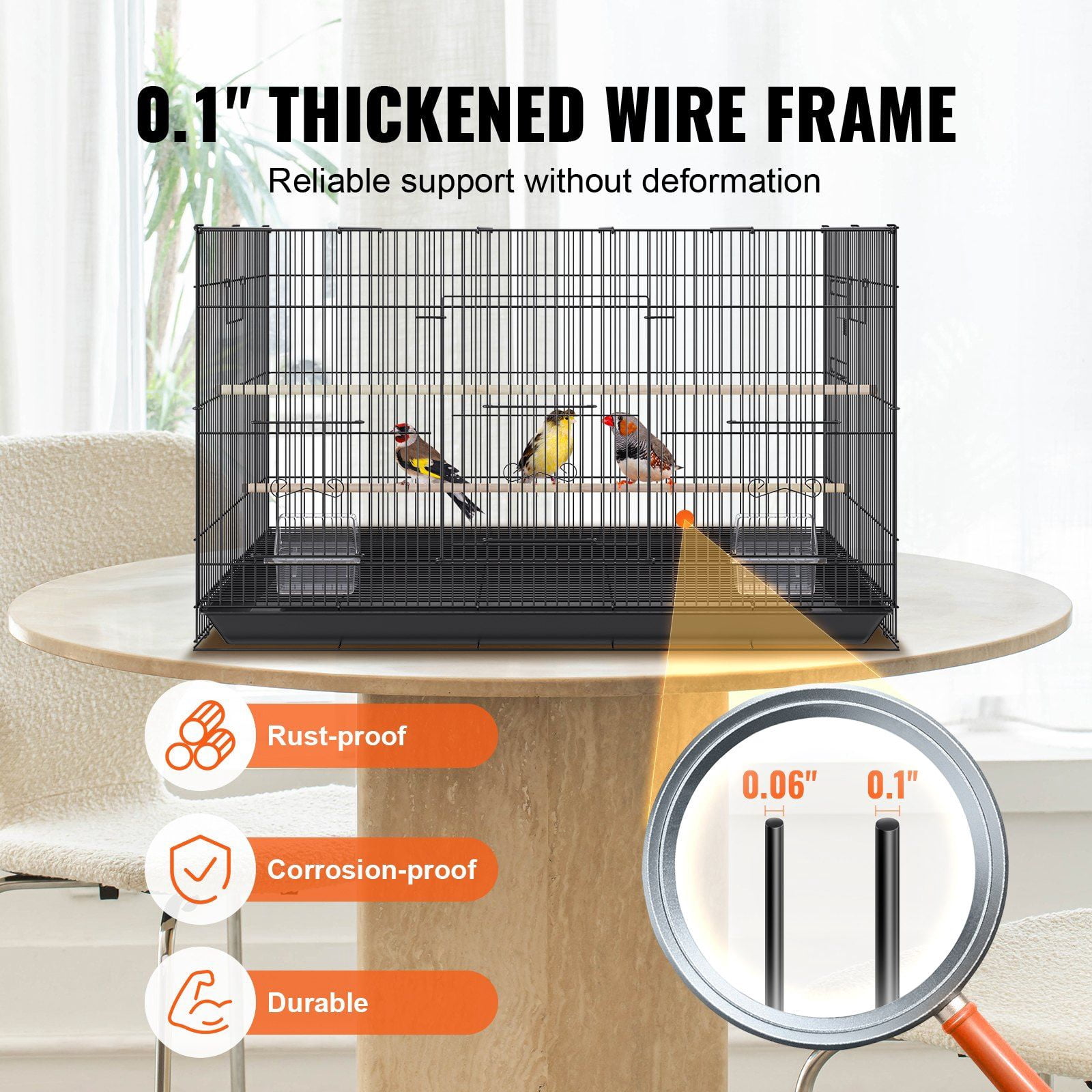 30 Inch Metal Bird Cage with Rolling Stand and Tray for Parakeets Cockatiels Budgies Lovebirds Canaries