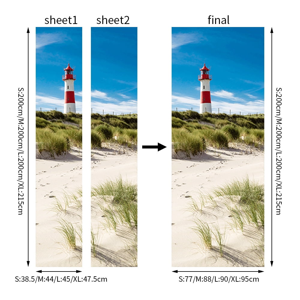 3D Door Stickers for Interior Doors Lighthouse Red White on Dune Sylt Island Germany Vinyl Waterproof Self Adhesive Door Mural,SP-F301,S(38.5x200cmx2Pcs)
