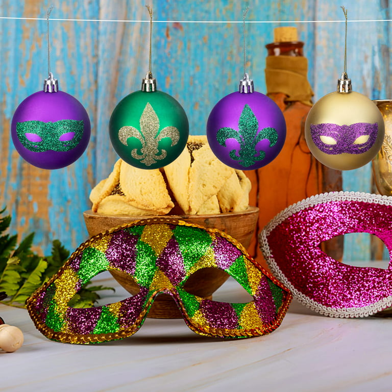 12 PCS Mardi Gras Hanging Ball Ornaments-2 Inch Mardi Gras