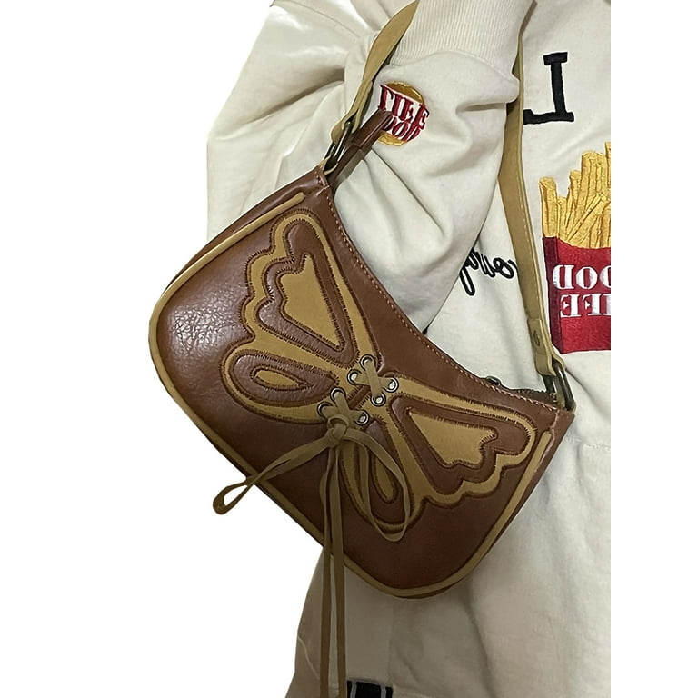 Lesimsam Cute Retro Mini Baguette Bags Brown Butterfly Pattern