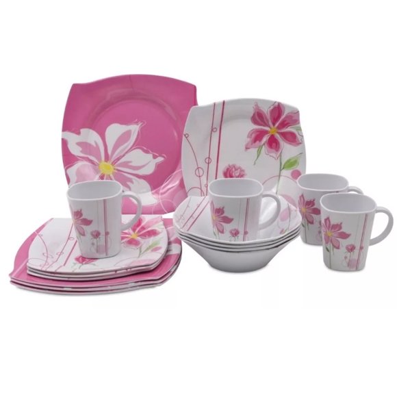 Vajilla De Melamina Fraciel Platos 16pz Semicuadrada Merida