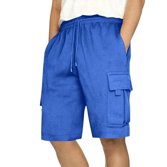 Xyxonk Men's Cargo Shorts Relaxed Fit Solid Color Shorts Urban Tactical Military Multi-Pocket Drawstring Below Knee Vintage Cargo Shorts Royal Blue XL