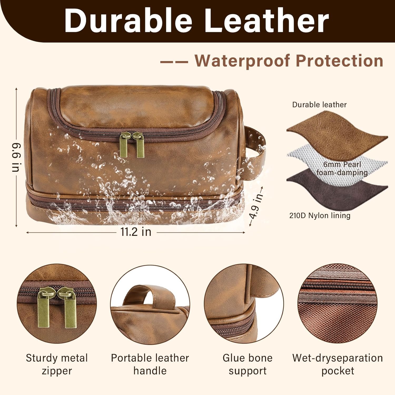Personalized Gifts for Men, Mens Personalize Toiletry Bag, Custom Leather Toiletries Travel Bag, Customize Shaving Kit, Men's Gift Ideas for Christmas（Lightbrown）
