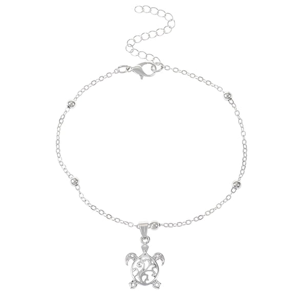 DESIGNICE Sterling Silver Anklets for Women Large Turtle Anklet Summer Beach Alloy Small Turtle Anklet Simple Style Jewelry for Daily Wear Gold and Silver