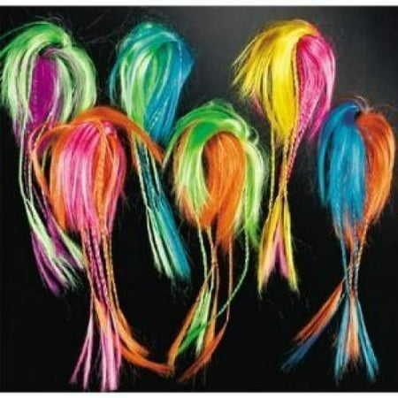 Fun Express Halloween Witches, Indians, Hippy, Tropical Costume Accessory  Two Tone Neon Hair Attachments 12 ct