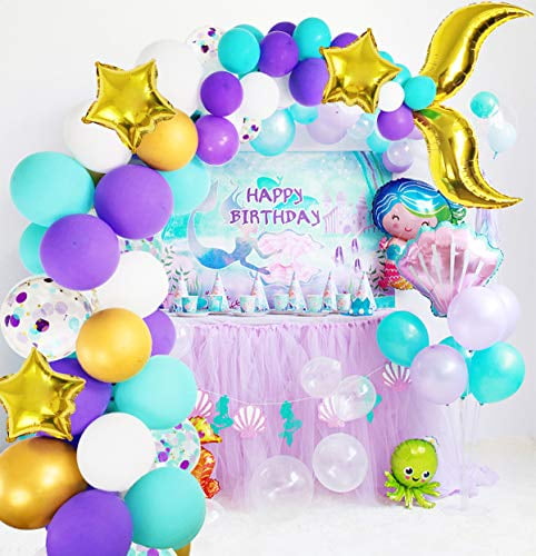 Details about   Kids mermaid home party decoration balloons DIY kit balloons crepe paper plates 
