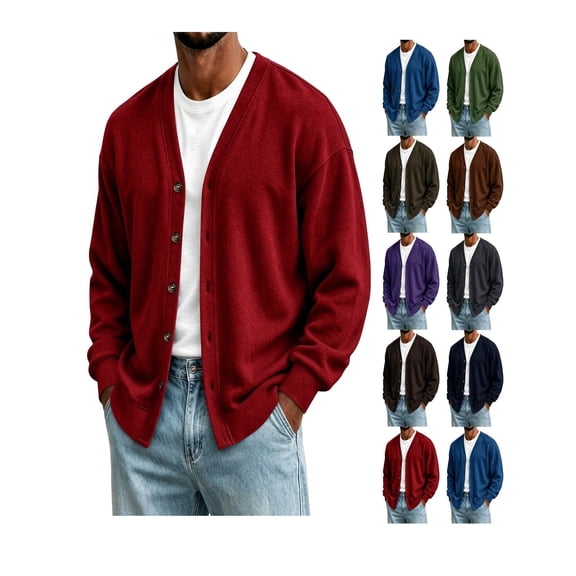 ZUBMGKTE Mens Shawl Collar Cardigan Drop Shoulder Sweater Button up Sweater