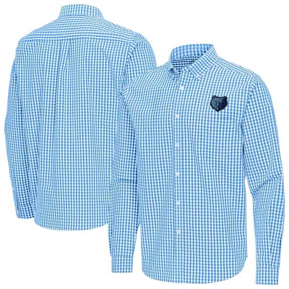Men's Antigua Light Blue Memphis Grizzlies Ellis Woven Tri-Blend Button-Down Shirt